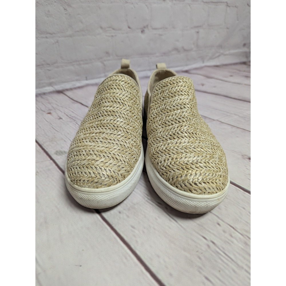 Nicole Miller Tonnille Beige Woven Raffia Slip On Sneakers Women's Size 8.5